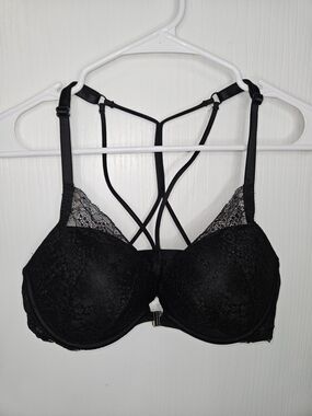 PINK Victoria's Secret Black Lace Strappy Front-Closure Bra